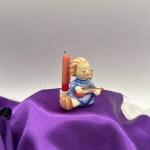 Vintage Goebel Hummel Figurine- Angel Joyous News With Lute Candleholder.
